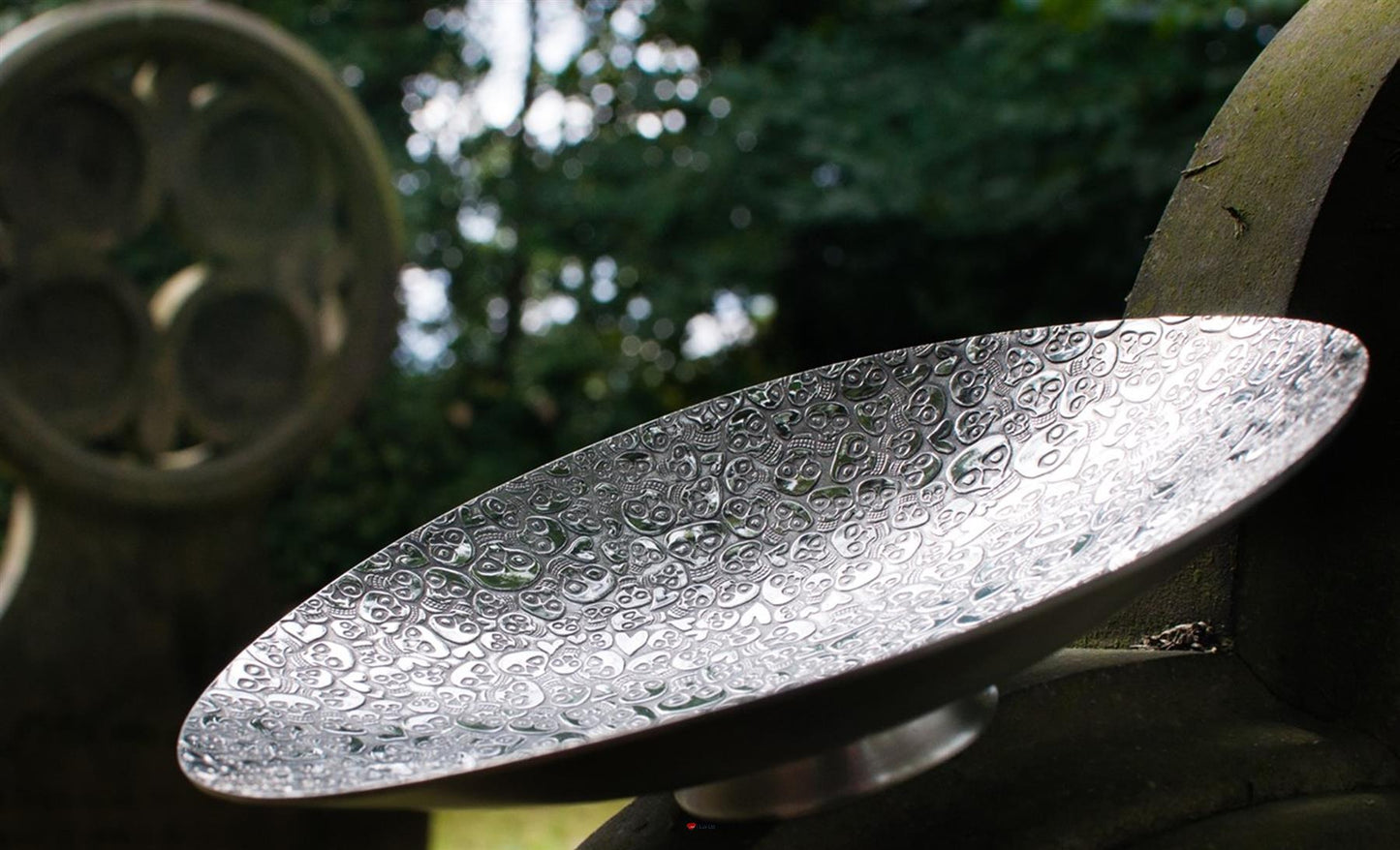 Large 8" Footed Pewter Bowl with Love Skull, Heart Design Perfect for Engraving