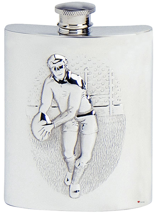 Rugby Hip Flask 4oz Kidney Shape Fine English Pewter Ideal Gift Engravable