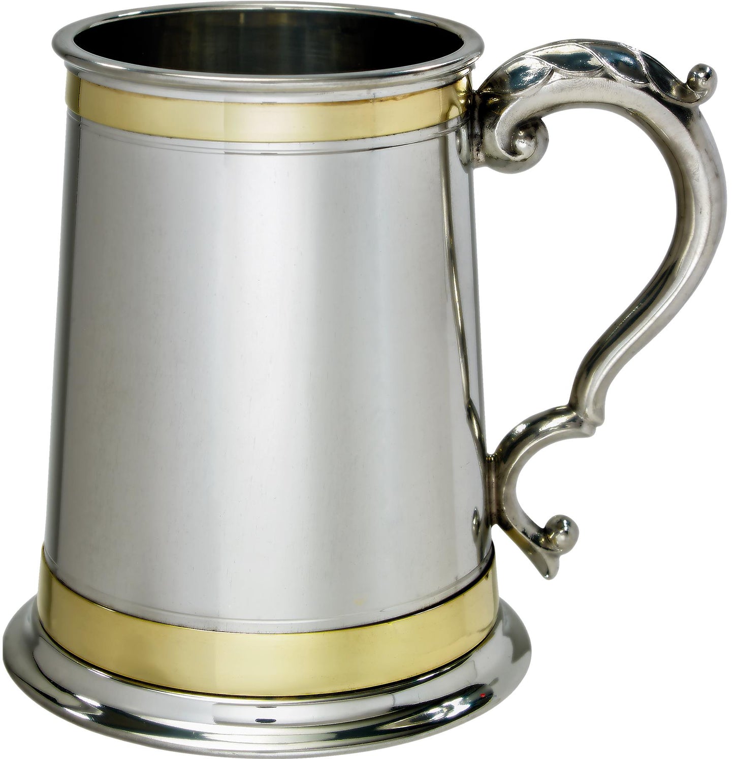 Pewter Tankard 1 Pint Double Brass Banded Antique Handle Perfect for Engraving