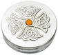 Trinket Boxes Pewter Round Celtic Cross Inset Topaz Coloured Stone Lid 90mm 50mm