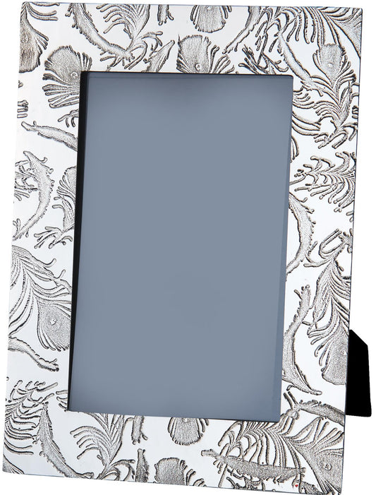 Pewter Single Photo Frame Peacock Feather Pattern 6x4 Inch Perfect for Engraving