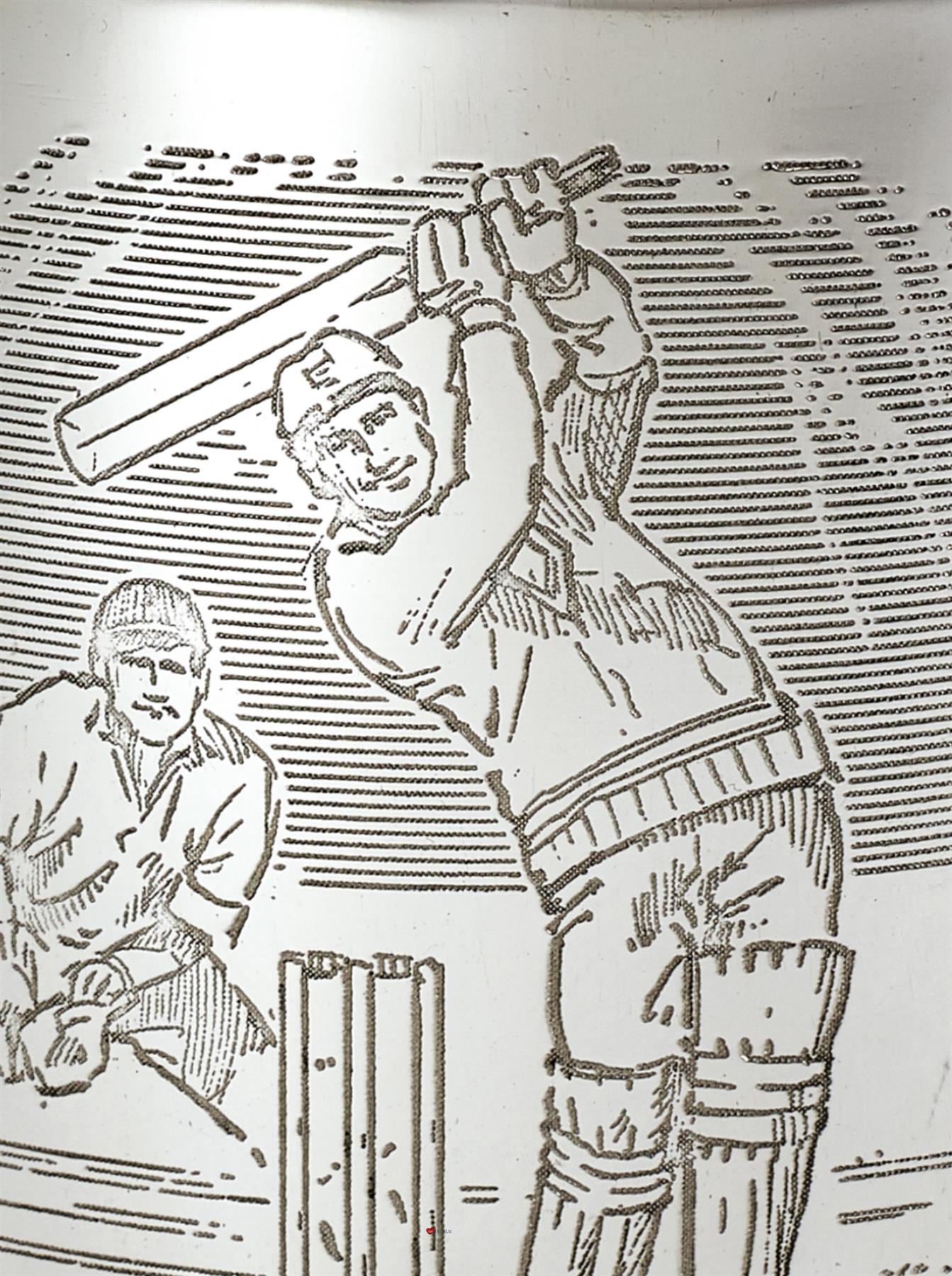 Kidney Shaped Flask 6oz Pewter with Cricket Scenes on Both Sides