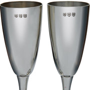 Pair of Polished Pewter Champagne Flutes in a Silk Lined Presentation Box