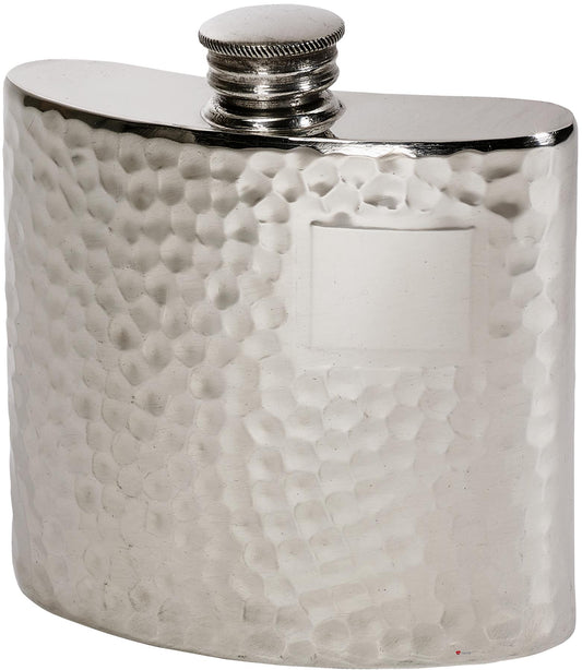 4oz Flask Pewter with Hammered with Panel Perfect for Engraving