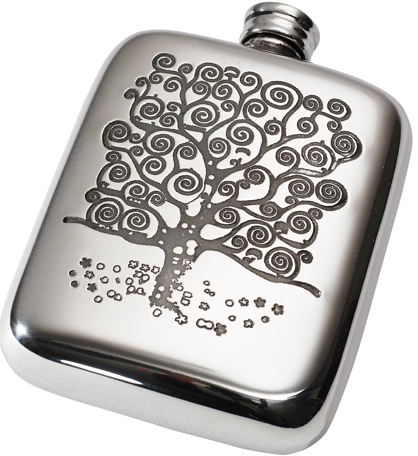 4oz Flask Pewter with Tree of Life Design Polished Screw Perfect for Engraving