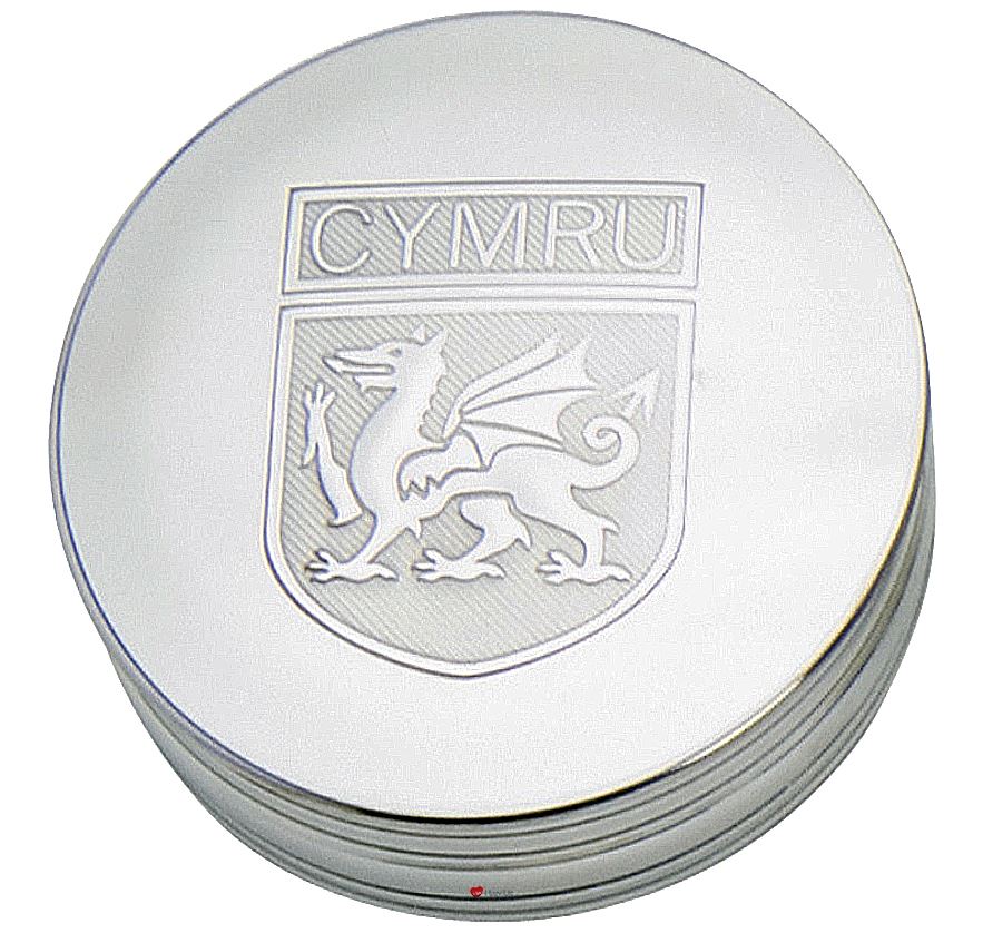 CYMRU Welsh Dragon Shield on Lid 90mm Large Pewter Trinket Box