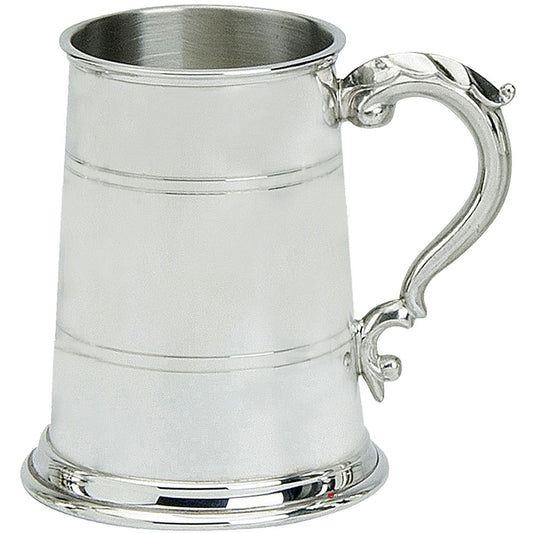 Pewter Tankard Handmade 1pt Double Band Georgian Handle Engravable