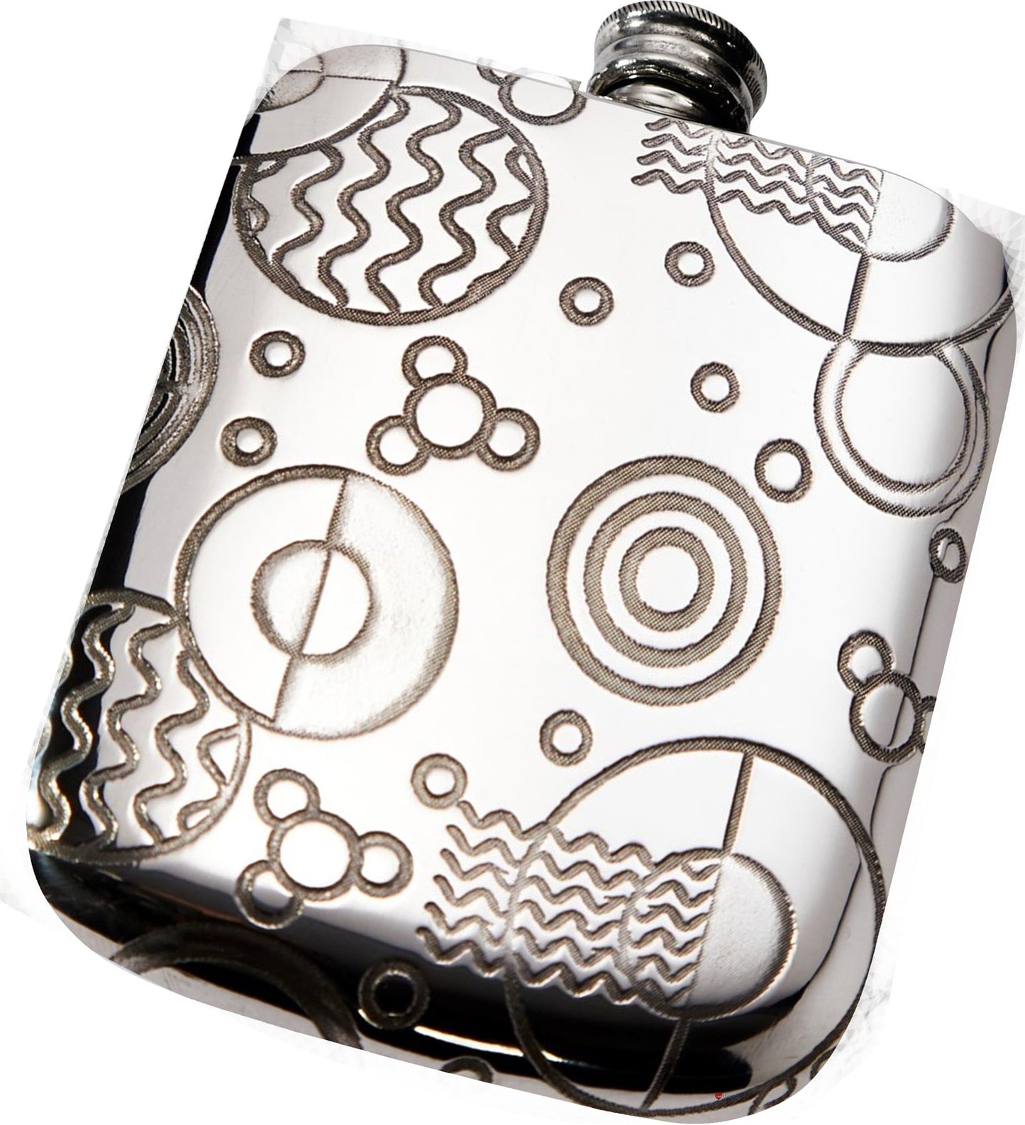 4oz Pewter Pocket Purse Flask Embossed Design Retro Pattern Polished Screw