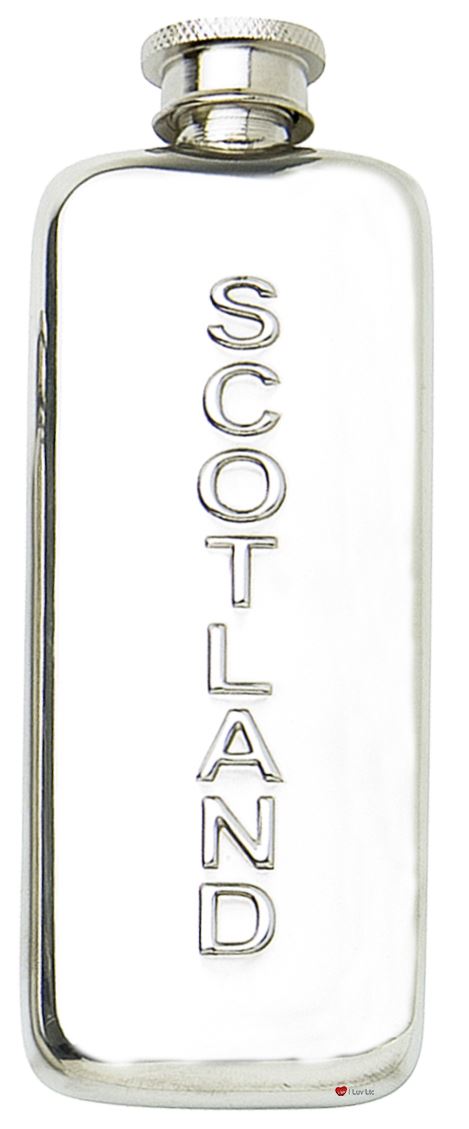 Slim Hip Flask 3oz Scotland Wording, Screw Top Great Personal Gift Engravable