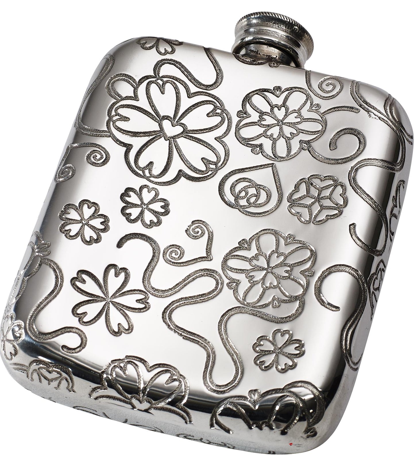 4oz Pocket Pewter Yorkshire Rose Flask Embossed with Yorkshire Rose Pattern