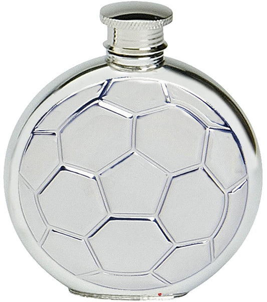 Pewter Hip Flask Round Football Soccer Ball Stamped Screw Top Engravable