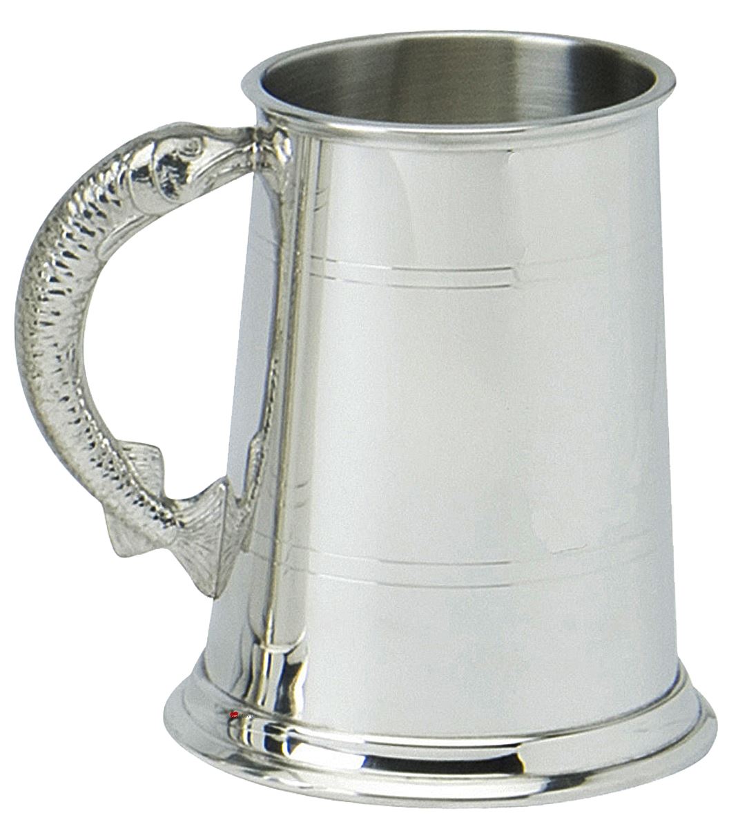 Pewter Tankard Handmade 1pt Double Lined Fish Handle Engravable