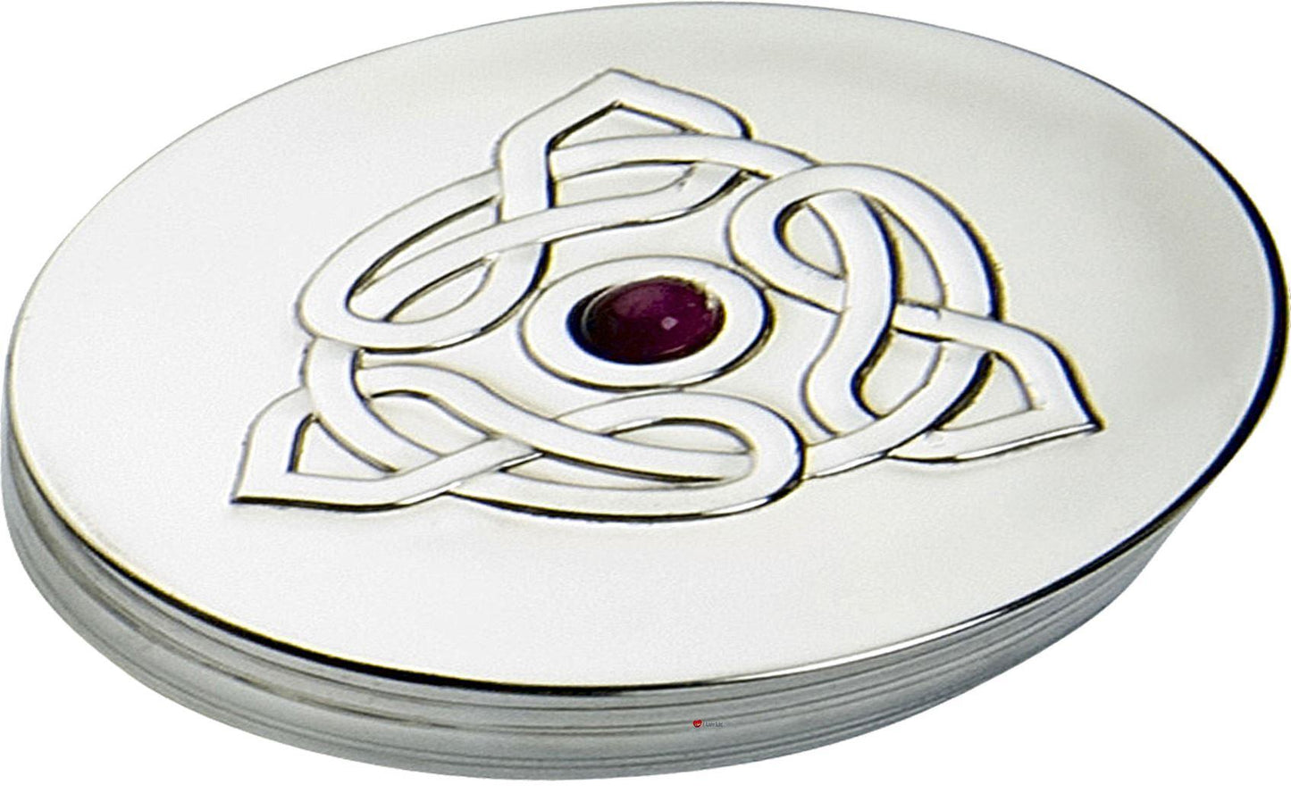 Trinket Boxes Pewter Round Celtic Trinity Amethyst Coloured Stone Lid 90mm 50mm