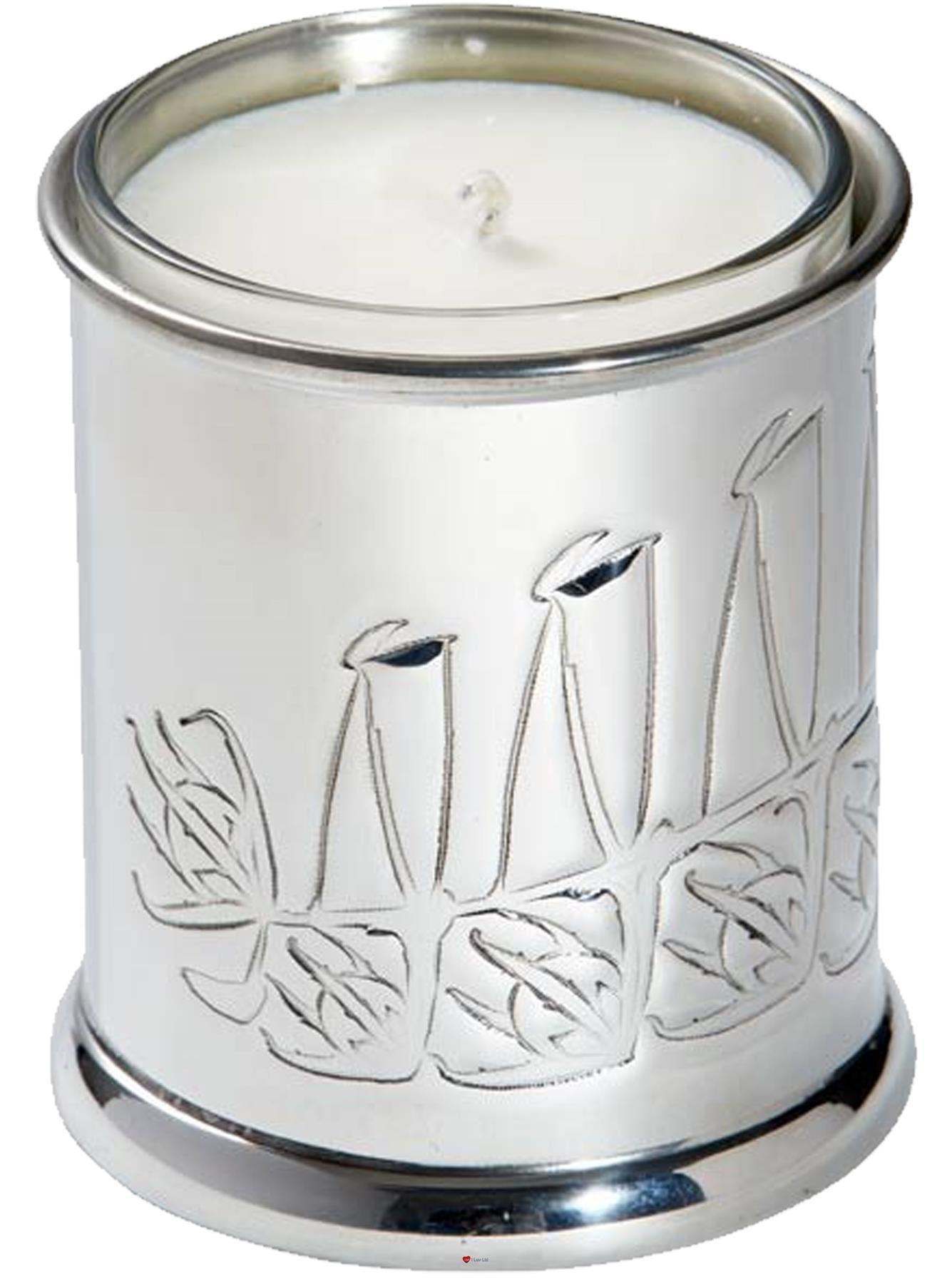 Candle Votive Holder Embossed with Knox Inspired Design Pewter Comes with Candle