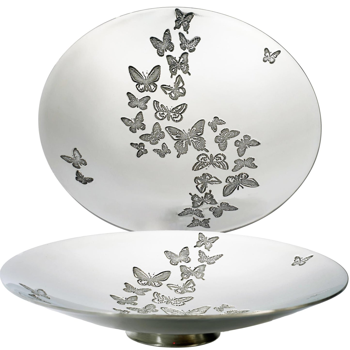 Large 8" Footed Pewter Bowl Embossed with Butterfly Design Perfect for Engraving