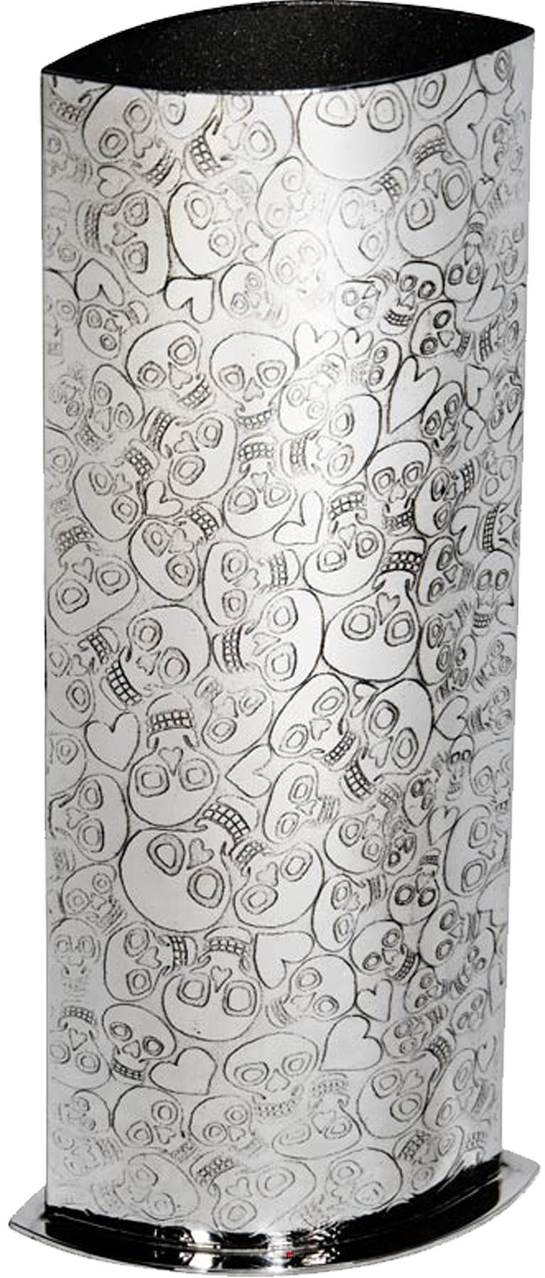 Tall 6.3 inch Pewter Bud Vase with Love Skull Design and Heart Pattern