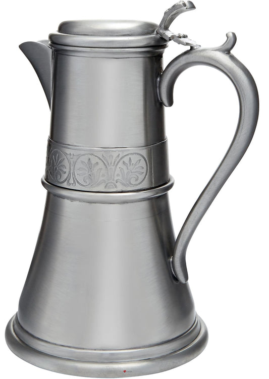 Pewter Medieval Lidded Flagon 1.5 Pint Period Decorated in Antique Finish