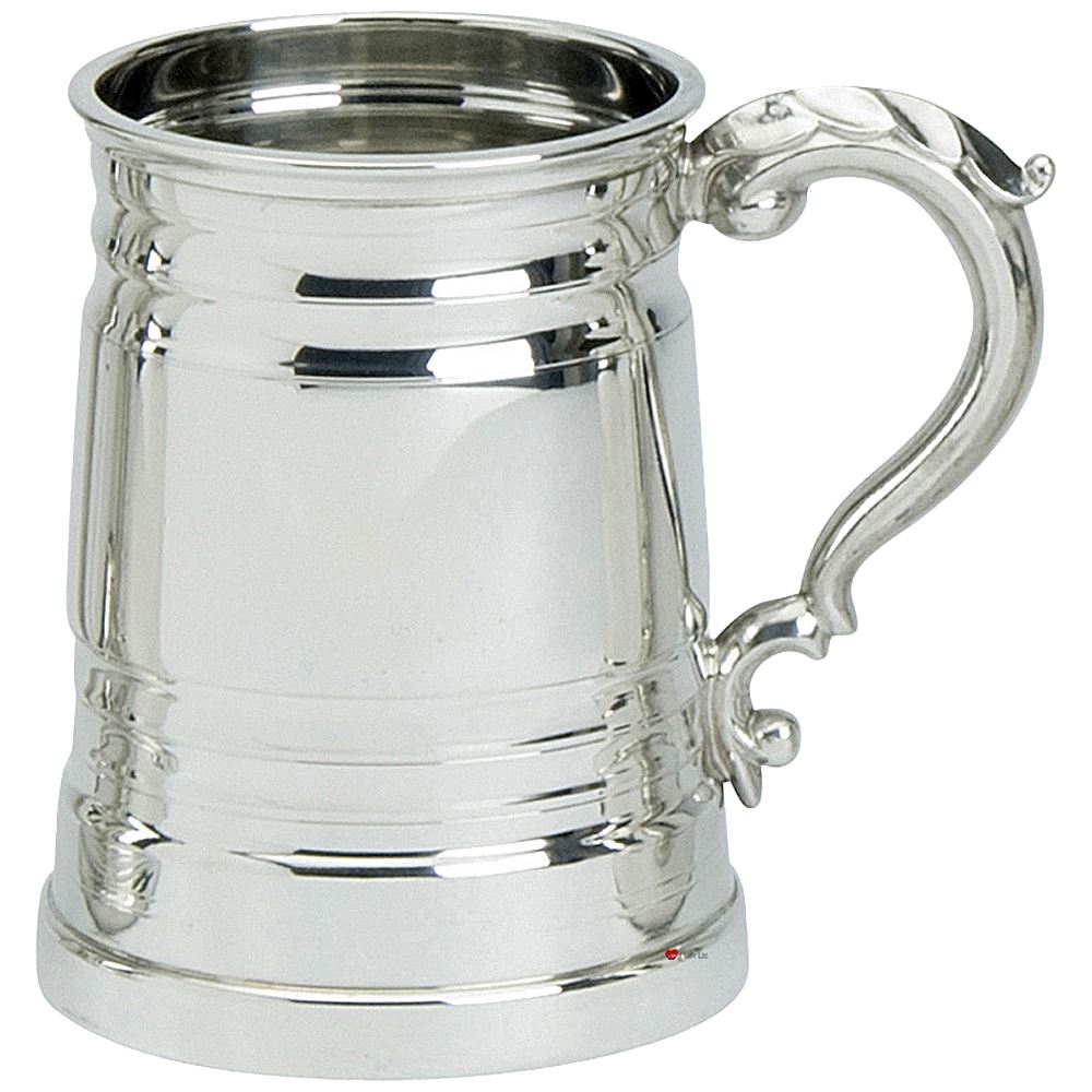 Pewter Tankard Traditional Worcester Polished Finish 1pt Glass Base