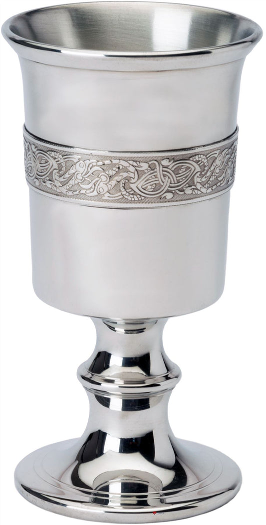 370ml Pewter Chalice With Celtic Dragon Design Banding Great Gift