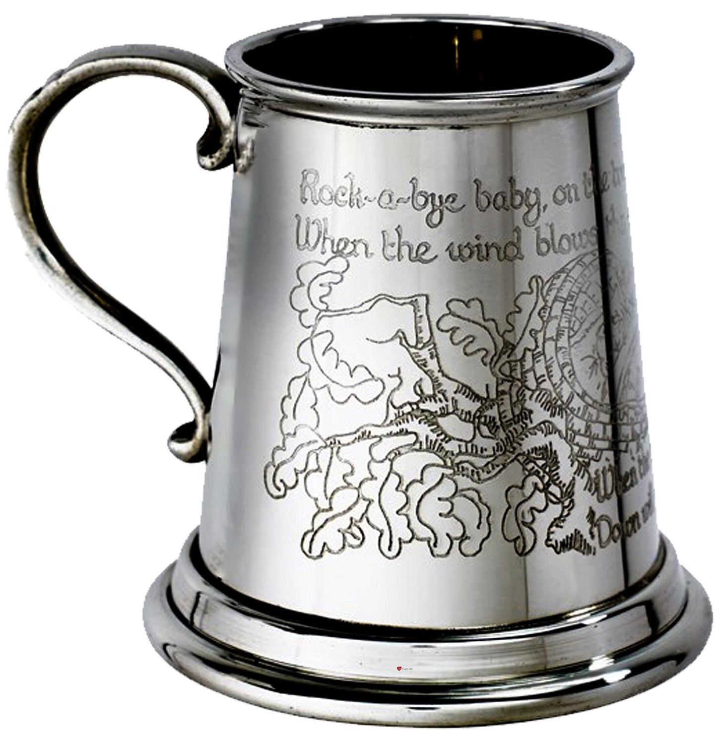 Quarter Pint Mug Rock A Bye Baby Christening Gift Pewter Tankard Scroll Handle