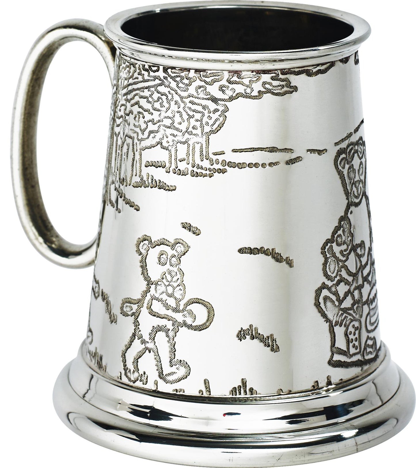 Quarter Pint Mug Teddy Bear Picnic Christening Gift Pewter Tankard Scroll Handle