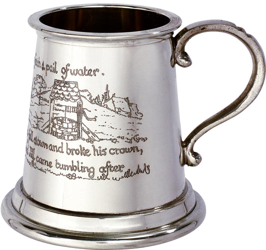 Quarter Pint Mug Jack and Jill Christening Gift Pewter Tankard Scroll Handle