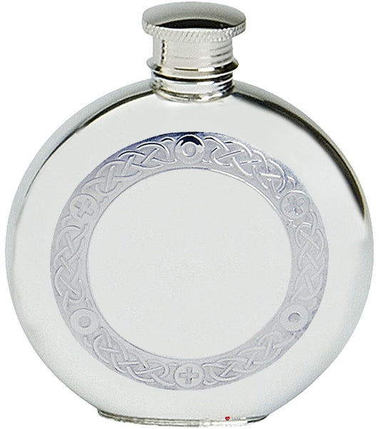 Hip Flask Round Celtic Wire Design 6oz Screw Top Engravable Ideal Gift