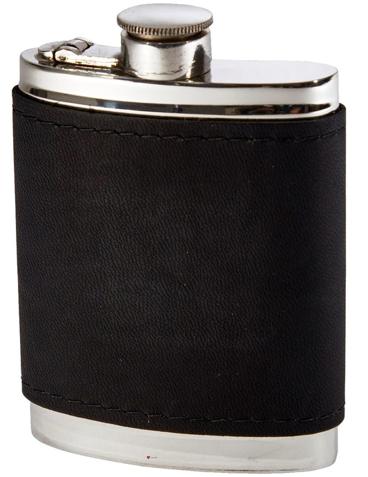 6oz Pewter Flask with Leather Band Fitted Polished Screw Perfect for Engraving