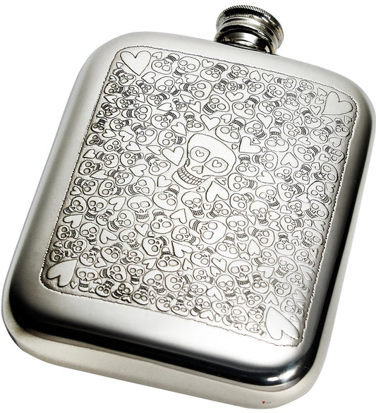 Hip Flask 6oz Love Skull Flask Polished Screw Perfect for Engraving