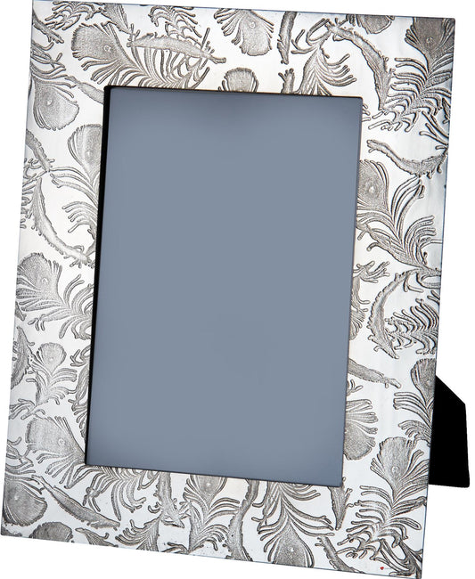 Pewter Single Photo Frame Peacock Feather Pattern 7x5 Inch Perfect for Engraving