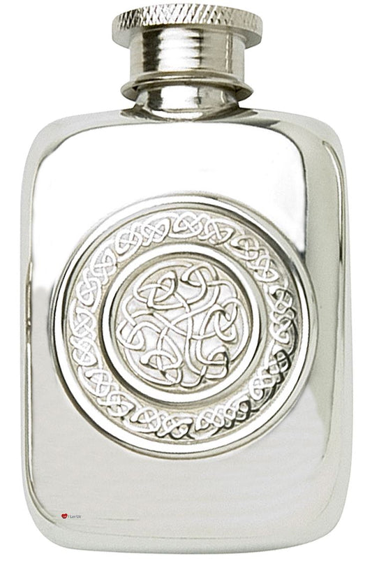 Small Hip Flask With Circular Celtic Design Screw Top 1.5oz Great Personal Gift