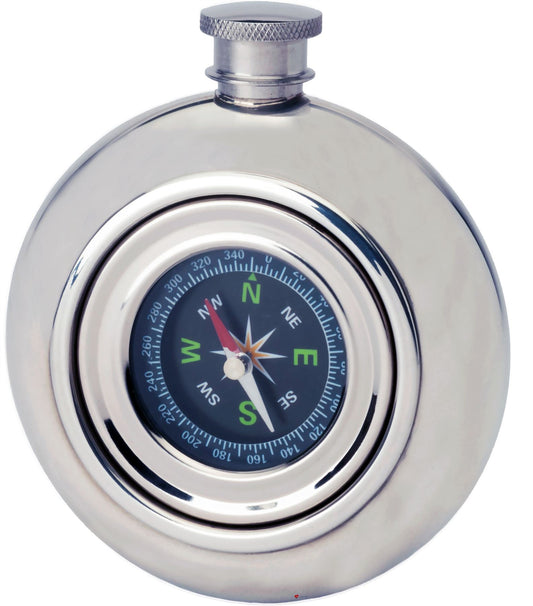 6oz Round Hip Flask With Working Compass Great Gift Made From Pewter