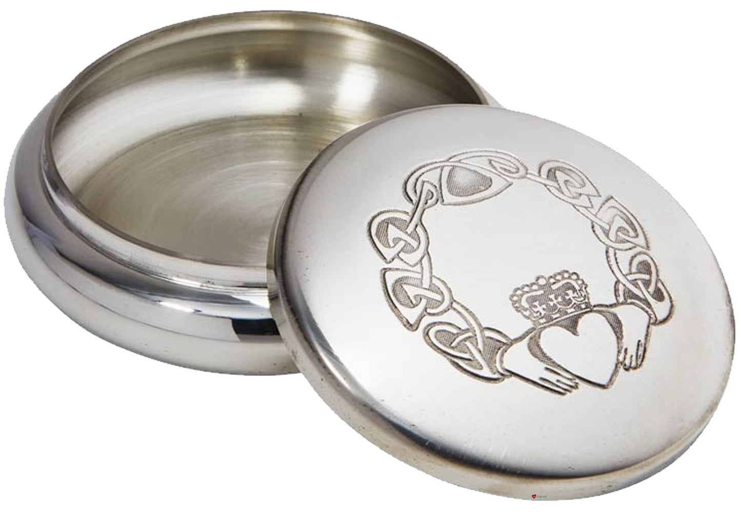 Pewter Round Trinket Box Claddagh Love and Loyalty Pattern Perfect for Engraving