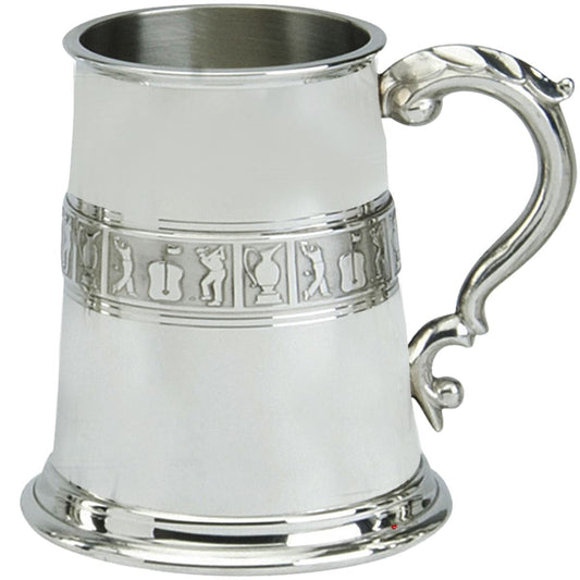 Golfing Gift Tankard Pewter 1pt Handmade Golf Scene Wrap Ornate Ideal Gift