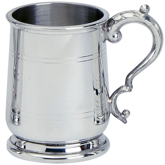 Pewter Tankard Handmade Tulip Cavalier Polished Finish Ornate Handle Half Pint