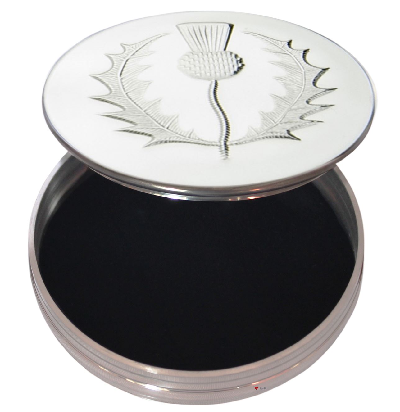 Embossed with Scottish Thistle on Lid 90mm Large Pewter Trinket Box