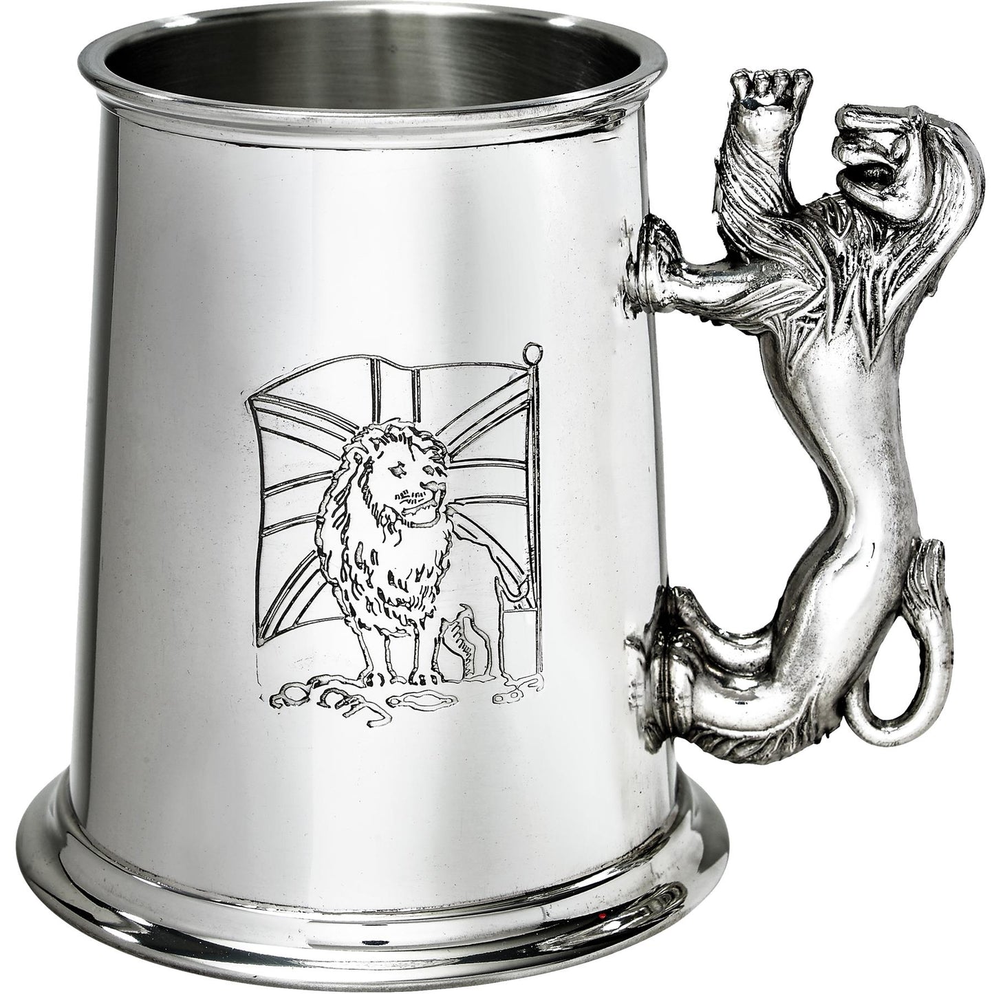 Pewter Tankard 1 Pint Union Jack and Lion Rampant Handle Perfect for Engraving