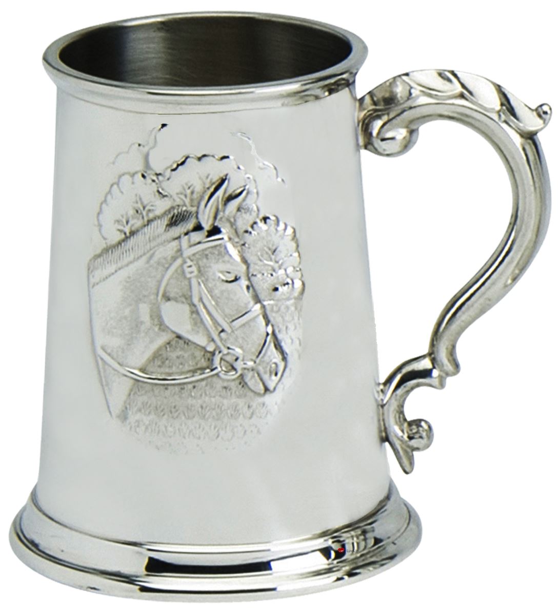 Pewter Tankard Handmade Embossed Racing Horse Head Ornate Handle Ideal Gift