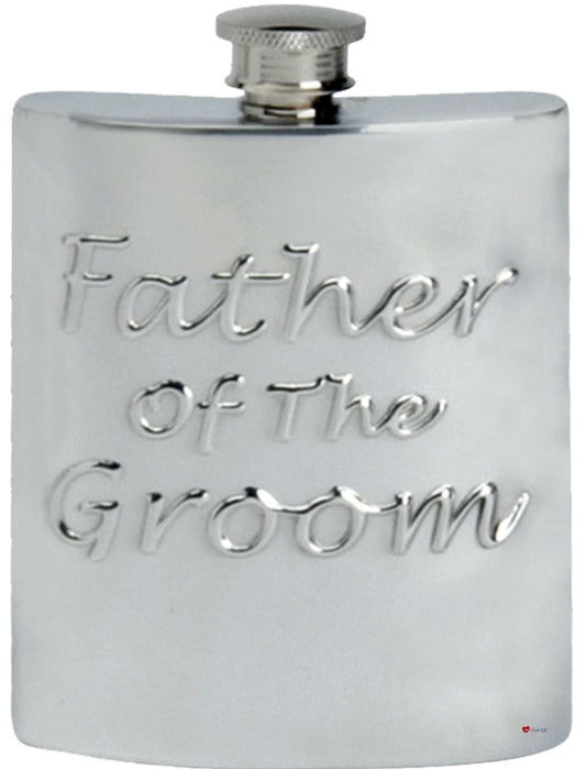 Embossed Father of the Groom Kidney Shape Engravable On Back English Pewter