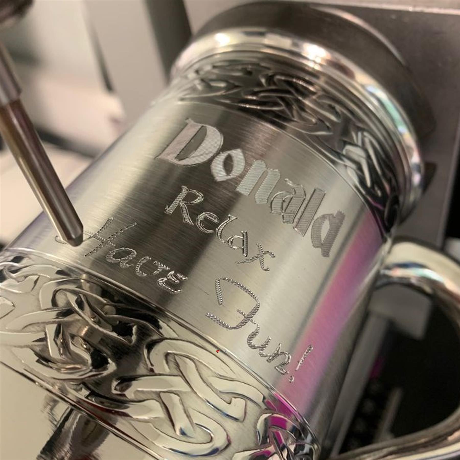 1 Pint Pewter Tankard With Satin Band and Celtic Band Design