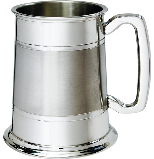 Pewter Tankard 1 Pint Double Lined Satin Band Handle Perfect for Engraving