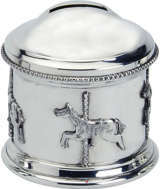 Pewter Piggy Bank Money Box Children Carousel Fun of the Fair Christening Gift