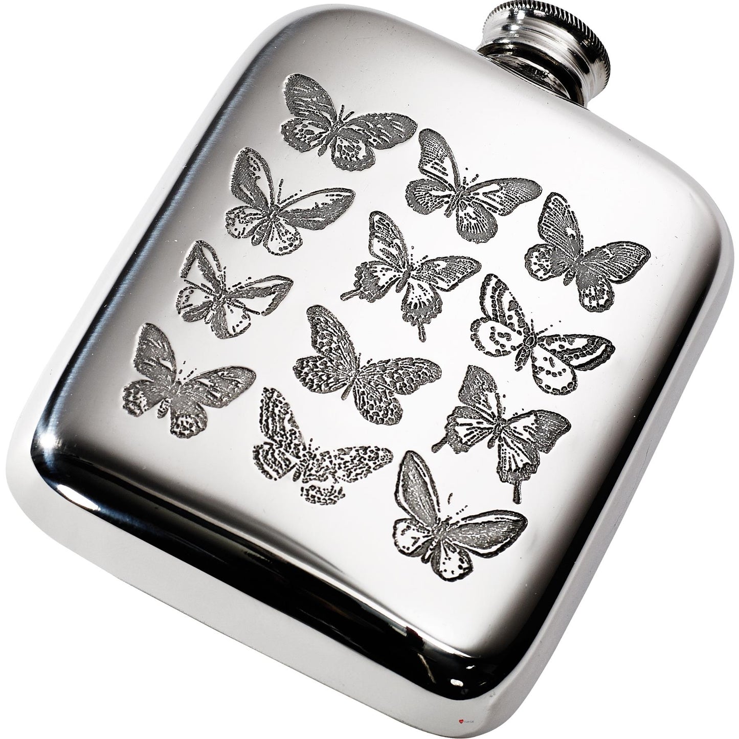 4oz Flask Pewter Butterfly Design Embossed Polished Screw Perfect for Engraving