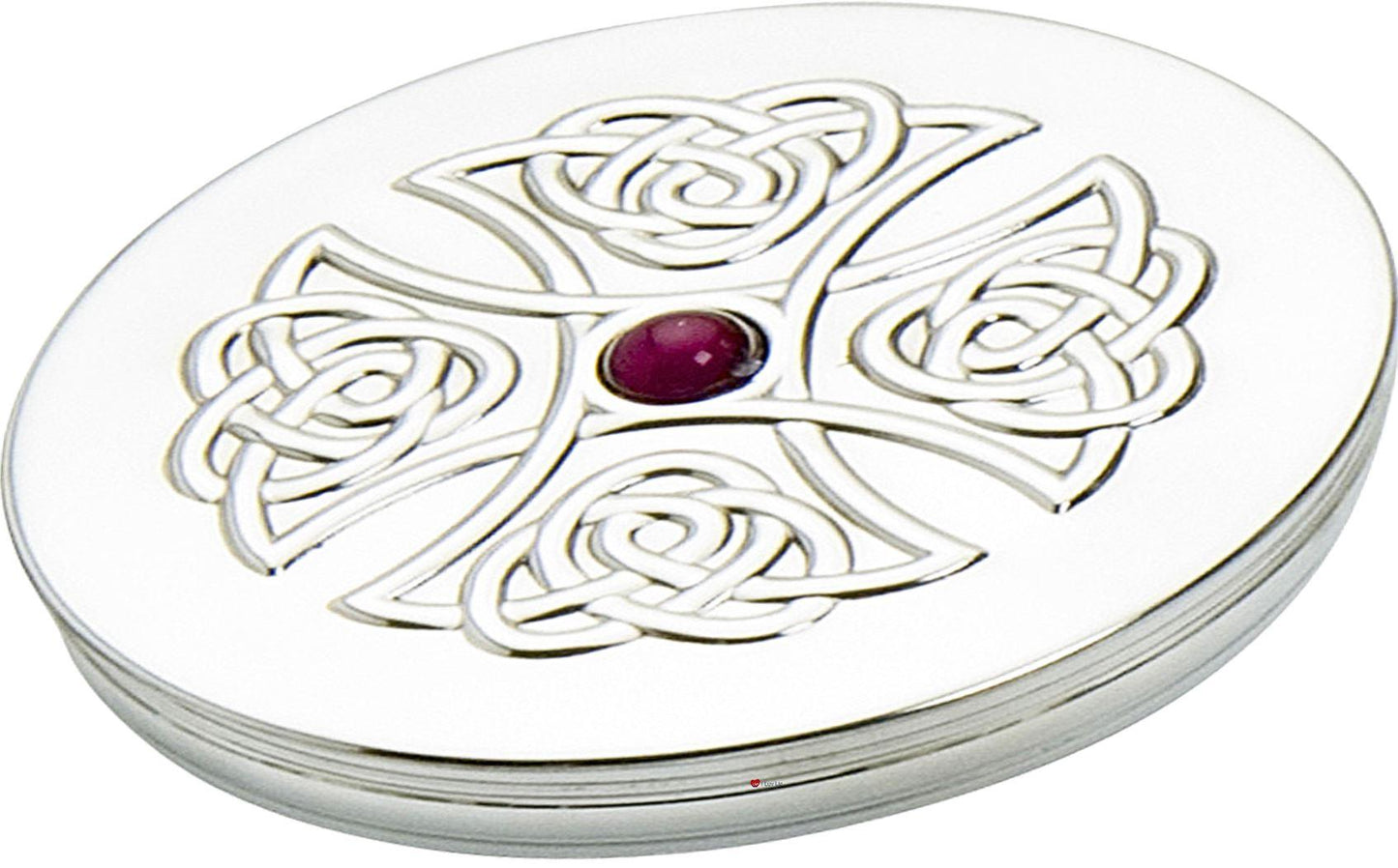 Trinket Boxes Pewter Round Celtic Cross Inset Amethyst Coloured Stone Lid 90mm 50mm