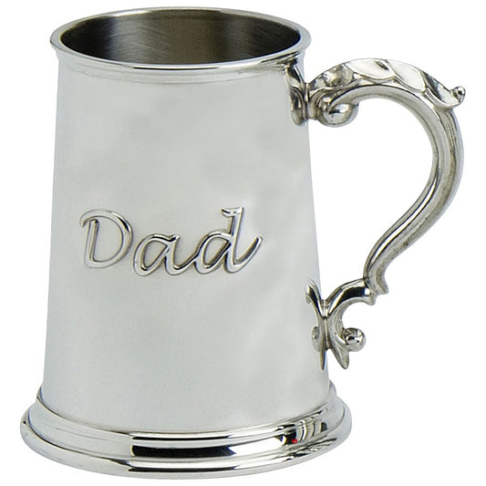 Pewter Tankard Handmade Embossed "Dad" Ornate Handle Engravable