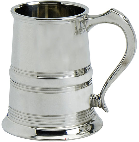 Pewter Tankard Bath Style Middle Banded Ornate Handle Beer Mug Engravable