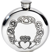 Large Sized 6oz Pewter Pocket Flask with Celtic Claddagh Design