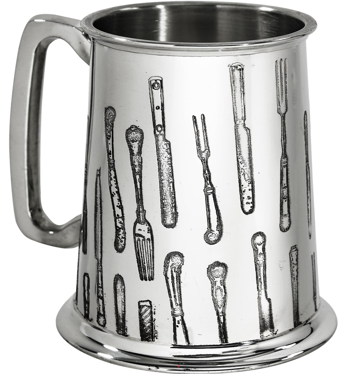 1 Pint Pewter Tankard with Knife, Fork, Spoon Design Handle Pure Gauge Beer