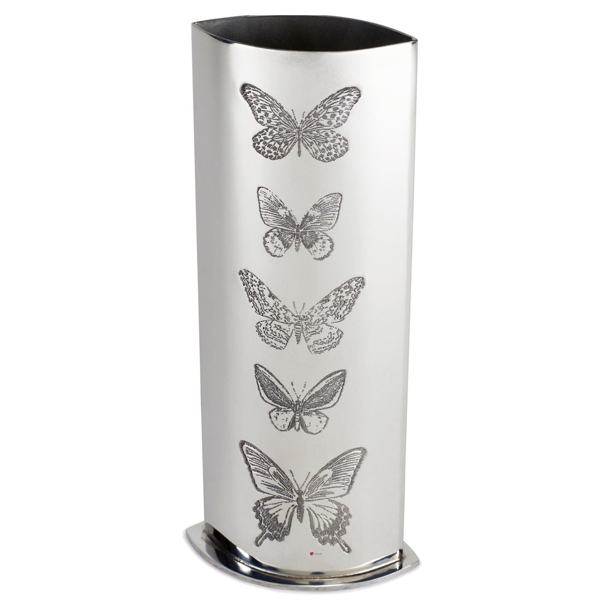 Tall 6.3 inch Pewter Bud Vase with Different Butterfly Design Bright Finish