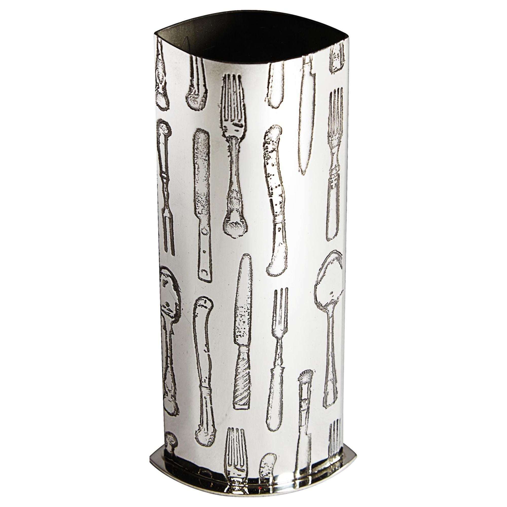 Tall 6.3 inch Pewter Bud Vase with Knife Fork and Spoon Pattern Bright Finish
